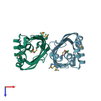 PDB entry 3grd coloured by chain, top view.