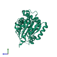 PDB entry 3grf coloured by chain, side view.