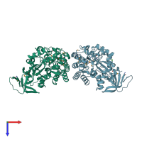 PDB entry 3gri coloured by chain, top view.