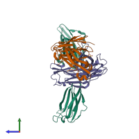 PDB entry 3grw coloured by chain, side view.