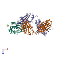 PDB entry 3grw coloured by chain, top view.