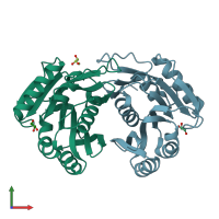 PDB entry 3grz coloured by chain, front view.