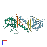 PDB entry 3gs2 coloured by chain, top view.