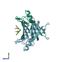 PDB entry 3gs4 coloured by chain, side view.