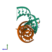 PDB entry 3gs5 coloured by chain, side view.