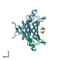 PDB entry 3gs7 coloured by chain, side view.