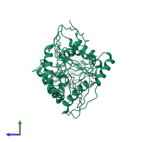 PDB entry 3gse coloured by chain, side view.