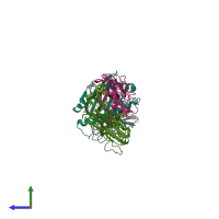 PDB entry 3gsn coloured by chain, side view.