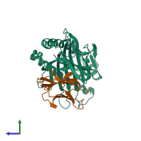 PDB entry 3gsu coloured by chain, side view.