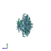 PDB entry 3gsz coloured by chain, side view.