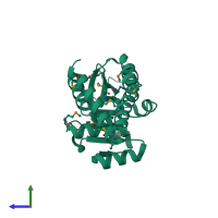 PDB entry 3gt0 coloured by chain, side view.