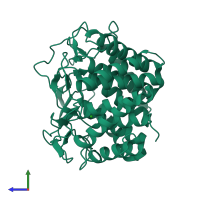 PDB entry 3gt5 coloured by chain, side view.