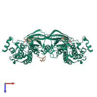 Hetero trimeric assembly 1 of PDB entry 3gt8 coloured by chemically distinct molecules, top view.