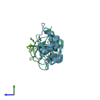 PDB entry 3gt9 coloured by chain, side view.