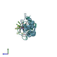 PDB entry 3gta coloured by chain, side view.
