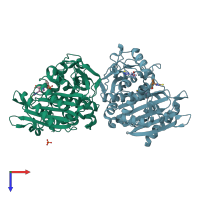 PDB entry 3gtc coloured by chain, top view.