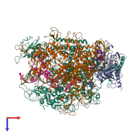 PDB entry 3gtg coloured by chain, top view.