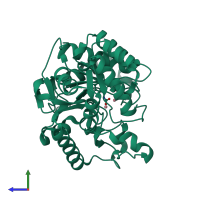 PDB entry 3gth coloured by chain, side view.