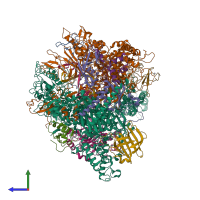 PDB entry 3gtp coloured by chain, side view.