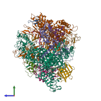 PDB entry 3gtq coloured by chain, side view.