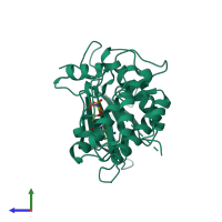 PDB entry 3gu5 coloured by chain, side view.