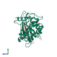 PDB entry 3gu6 coloured by chain, side view.