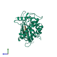 PDB entry 3gu7 coloured by chain, side view.