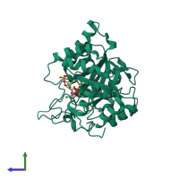 PDB entry 3gug coloured by chain, side view.