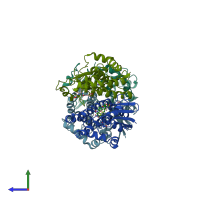 PDB entry 3gur coloured by chain, side view.