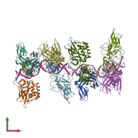 PDB entry 3gut coloured by chain, front view.