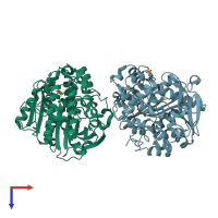PDB entry 3guu coloured by chain, top view.