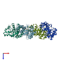 PDB entry 3guw coloured by chain, top view.