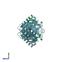 PDB entry 3gux coloured by chain, side view.