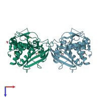 PDB entry 3gux coloured by chain, top view.