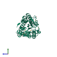 PDB entry 3gv0 coloured by chain, side view.