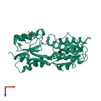PDB entry 3gv0 coloured by chain, top view.
