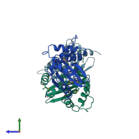 PDB 3gv1 coloured by chain and viewed from the side.