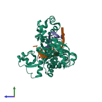 PDB entry 3gv7 coloured by chain, side view.