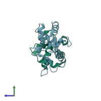 PDB entry 3gva coloured by chain, side view.