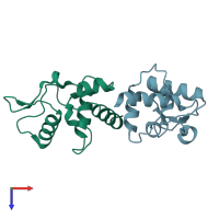 PDB entry 3gva coloured by chain, top view.