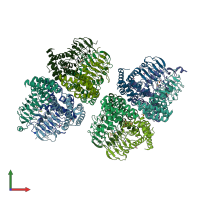 PDB entry 3gvd coloured by chain, front view.