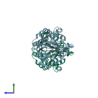 PDB entry 3gve coloured by chain, side view.