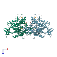 PDB entry 3gve coloured by chain, top view.