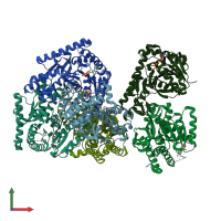 PDB entry 3gvi coloured by chain, front view.