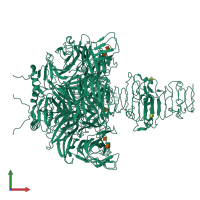 Homo trimeric assembly 1 of PDB entry 3gvl coloured by chemically distinct molecules, front view.