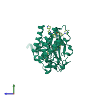Monomeric assembly 1 of PDB entry 3gvu coloured by chemically distinct molecules, side view.