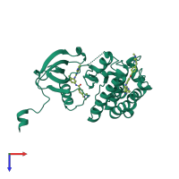 Monomeric assembly 1 of PDB entry 3gvu coloured by chemically distinct molecules, top view.