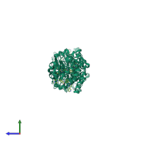 Homo dimeric assembly 2 of PDB entry 3gvu coloured by chemically distinct molecules, side view.