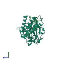 PDB entry 3gvu coloured by chain, side view.