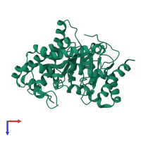 PDB entry 3gvv coloured by chain, top view.